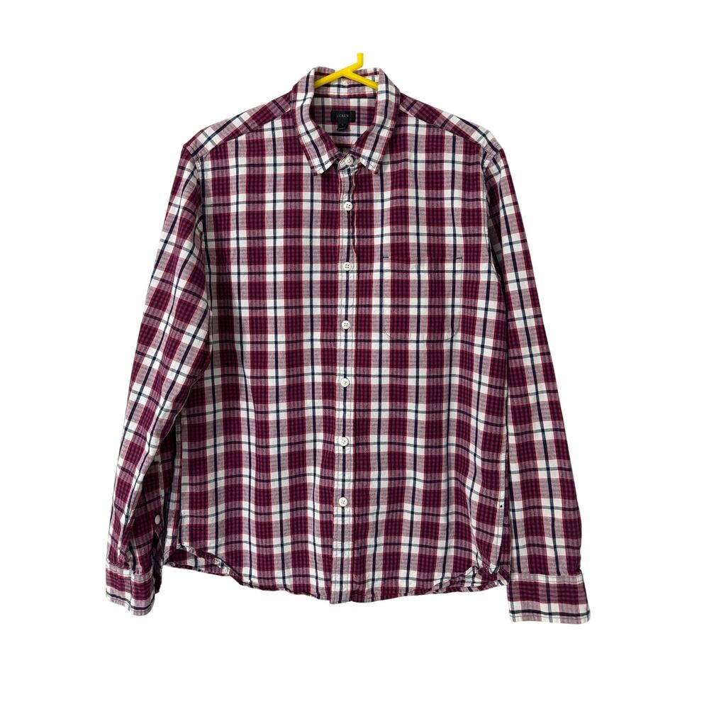 J. Crew Red White Blue Long‎ Sleeve Button Down Shirt Size Large